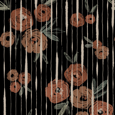 Tapet lavabil cu flori de mac, Broken Poppies, negru, 5 metri patrati pe rola.