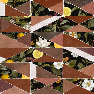 Tapet lavabil Hidden Fruits, roșu, cu un design geometric minimalist ce combină culorile calde cu frumusețea naturii.