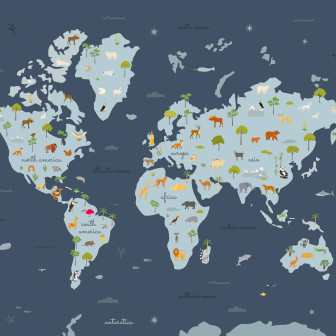 Tapet lavabil Animal Map, Wave, Coordonne