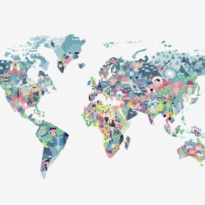 Tapet lavabil Diversity Map, Snow - Hartă a lumii cu design abstract, colorat