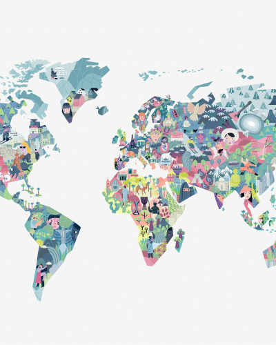 Tapet lavabil Diversity Map, Snow - Hartă a lumii cu design abstract, colorat
