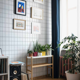 Tapet lavabil Check 11,5, Mármor, cu design in carouri gri pe fond alb