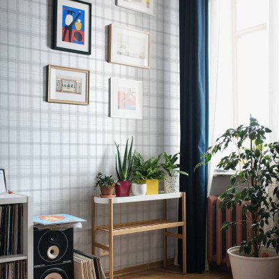 Tapet lavabil Check 11,5, Mármor, cu design in carouri gri pe fond alb