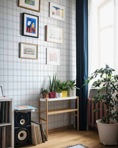 Tapet lavabil Check 11,5, Mármor, cu design in carouri gri pe fond alb