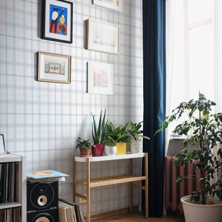 Tapet lavabil Check 11,5, Mármor, cu design in carouri gri pe fond alb