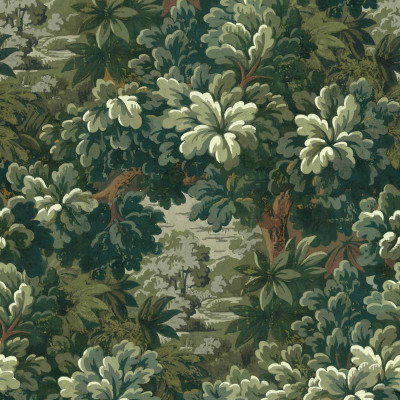 Tapet lavabil cu un design unic de pădure verde.