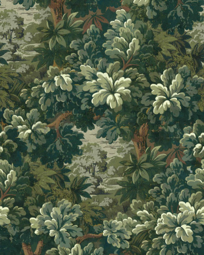 Tapet lavabil cu un design unic de pădure verde.