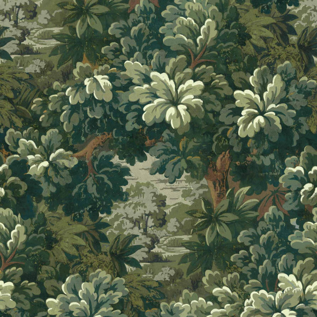 Tapet lavabil cu un design unic de pădure verde.
