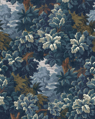 Tapet Verdure 16TH, un design elegant inspirat din natură, cu nuanțe de albastru, verde și maro.
