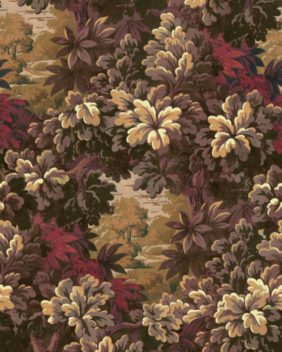 Tapet Verdure 16TH, Vermillion cu frunze de culoare maro și roșu.