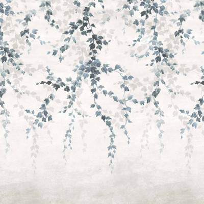 Tapet lavabil cu design minimalist, Vine Shadow, cu vițe de vie delicate și frunze albastre, perfect pentru o bucătărie sau o baie.