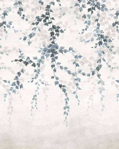 Tapet lavabil cu design minimalist, Vine Shadow, cu vițe de vie delicate și frunze albastre, perfect pentru o bucătărie sau o baie.