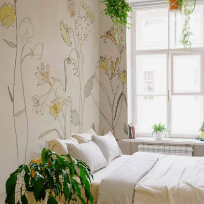 Tapet lavabil Countryside, Yellow, Coordonne cu design floral delicat în culori pastelate