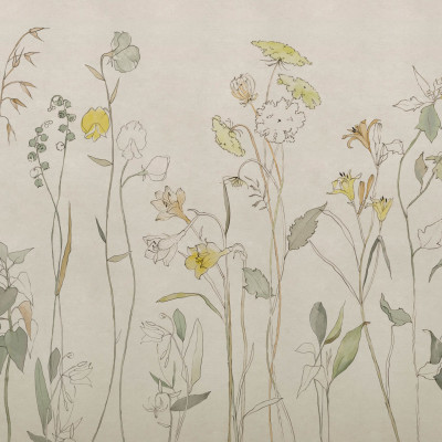 Tapet lavabil Countryside, Yellow, Coordonne cu design floral delicat în culori pastelate