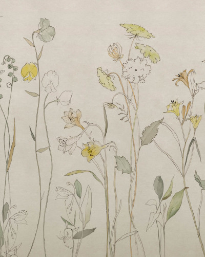 Tapet lavabil Countryside, Yellow, Coordonne cu design floral delicat în culori pastelate