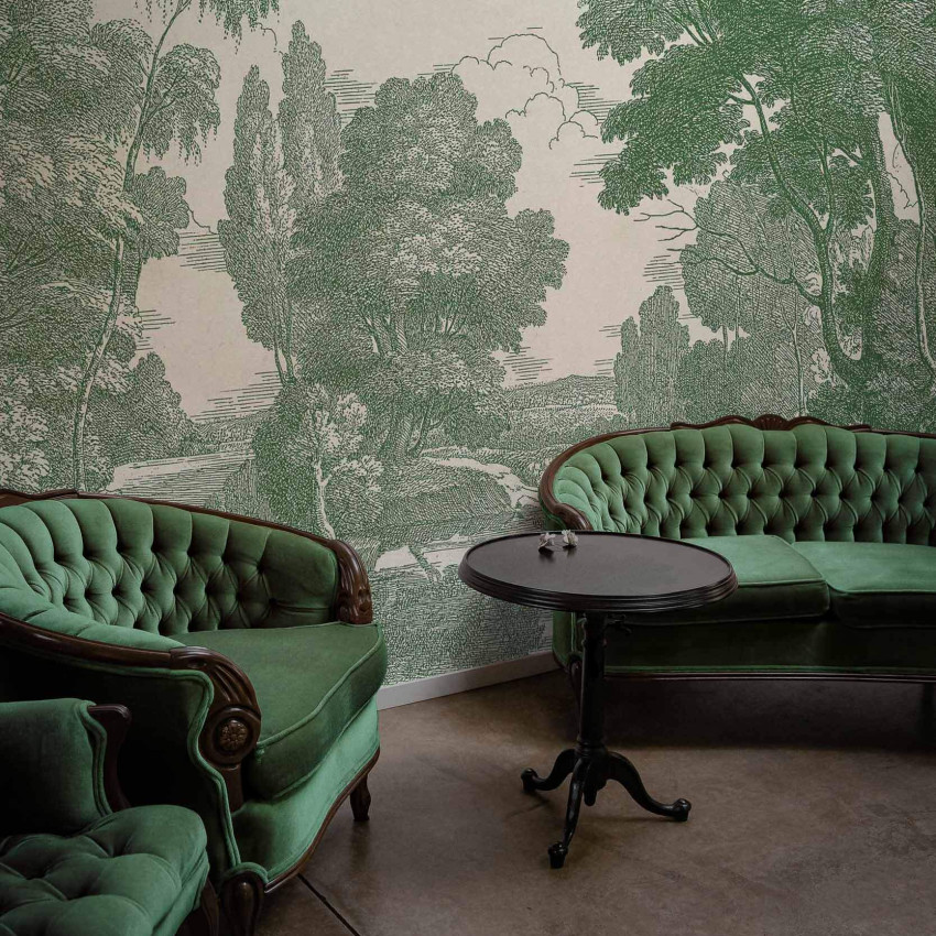 Tapet lavabil cu design elegant, Engraving, Green, Coordonne