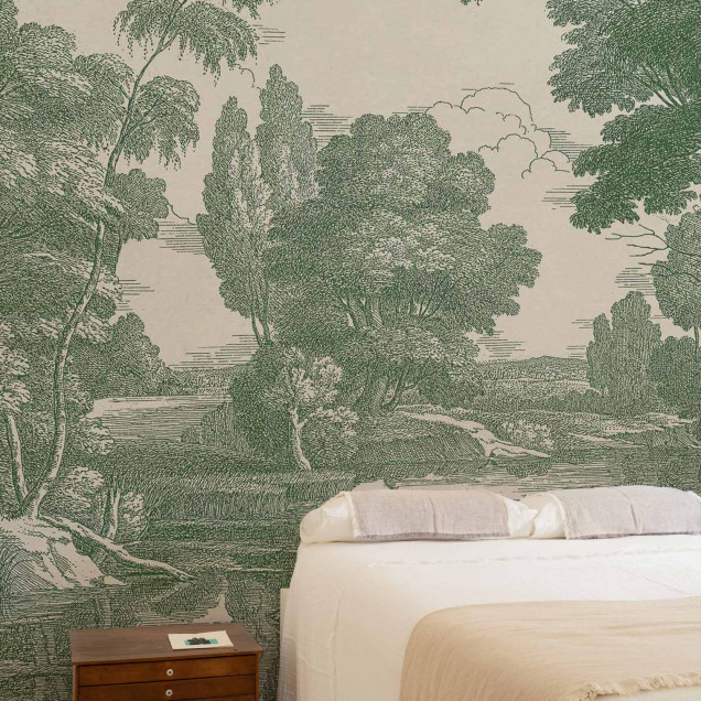 Tapet lavabil cu design elegant, Engraving, Green, Coordonne