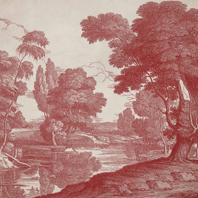 Tapet lavabil Engraving, Red, Coordonne