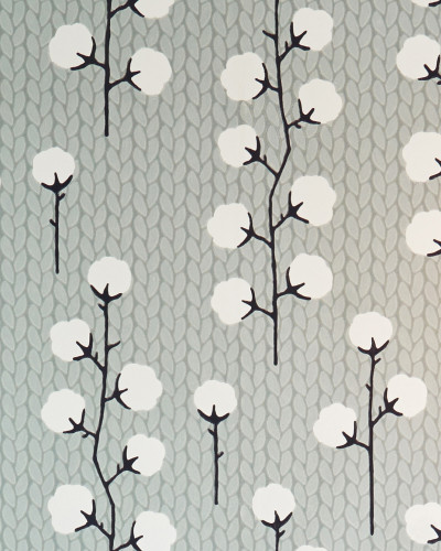 Tapet Sweet Cotton gri, cu un model de bumbac clasic, cu un design modern, ideal pentru un dormitor, living sau bucătărie.