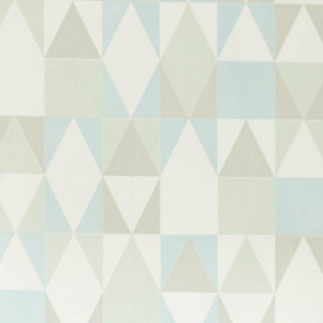 Tapet Alice, Turquoise. Model geometric cu triunghiuri in nuanțe de gri, turcoaz si verde deschis.