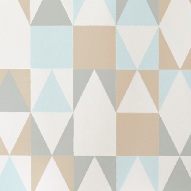 Tapet geometric cu triunghiuri in nuante de bleumarin, bej si gri