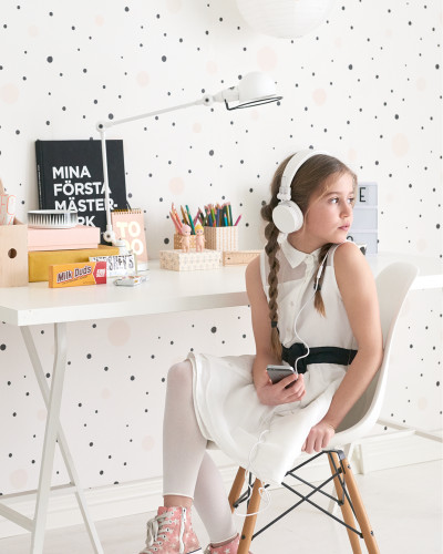 Tapet decorativ modern cu puncte negre și roz pastelate - Confetti Soft Black