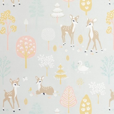 Tapet cu cerbi și copaci, culori pastelate, design adorabil