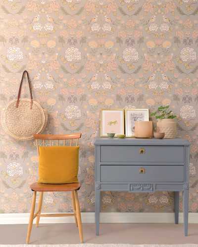 Tapet cu model floral delicat, June, Mindful Grey, Majvillan