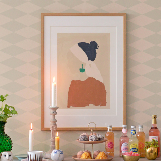 Tapet geometric beige si verde