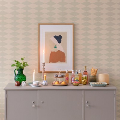 Tapet geometric beige si verde