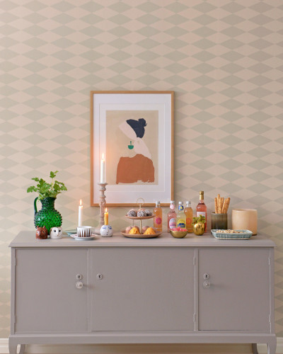 Tapet geometric beige si verde