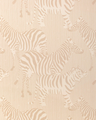 Tapet Safari Stripes, Dusty Beige, cu zebre elegante în nuanțe prafuite de bej.