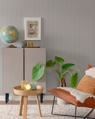 Tapet cu model herringbone in nuante de gri si albastru
