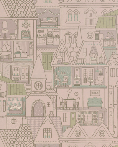 Tapet cu case mici, Dollhouse Soft Lilac