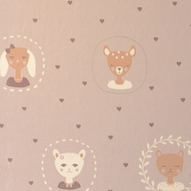 Tapet Hearts, Dusty Warm Lilac