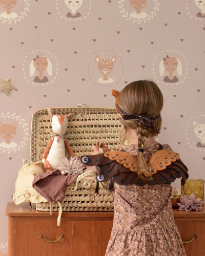 Tapet Hearts, Dusty Warm Lilac