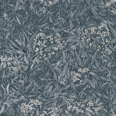 Tapet lavabil cu design minimalist, cu model floral pe un fond indigo.