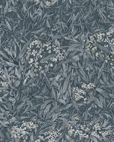 Tapet lavabil cu design minimalist, cu model floral pe un fond indigo.
