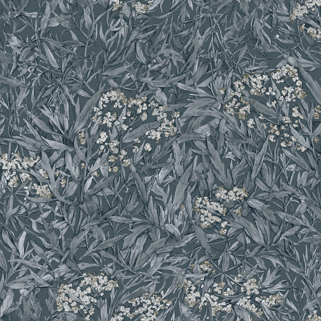Tapet lavabil cu design minimalist, cu model floral pe un fond indigo.