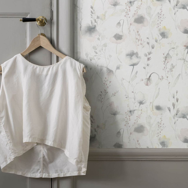 Tapet lavabil cu flori gri, design delicat, Lo Pastel
