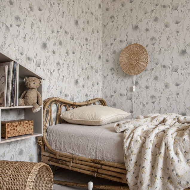 Tapet lavabil cu flori gri, design delicat, Lo Pastel