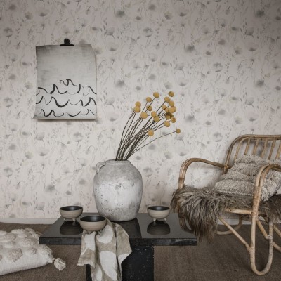 Tapet lavabil cu flori gri, design delicat, Lo Pastel