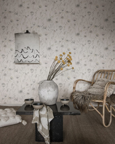 Tapet lavabil cu flori gri, design delicat, Lo Pastel