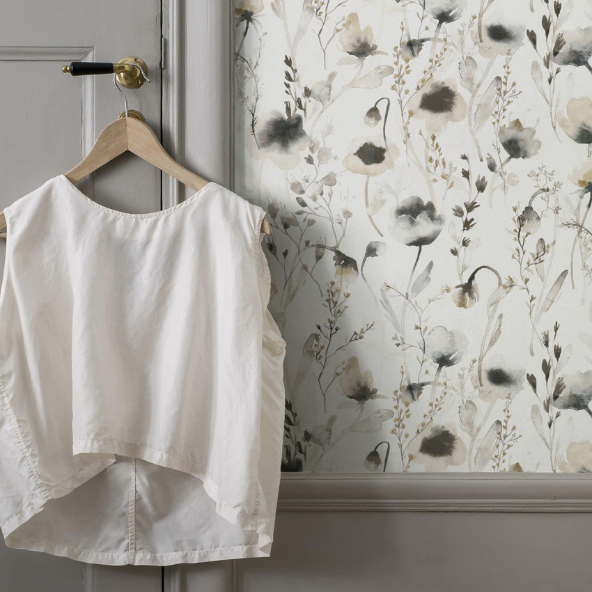 Tapet lavabil cu flori gri, design delicat, Lo Pastel