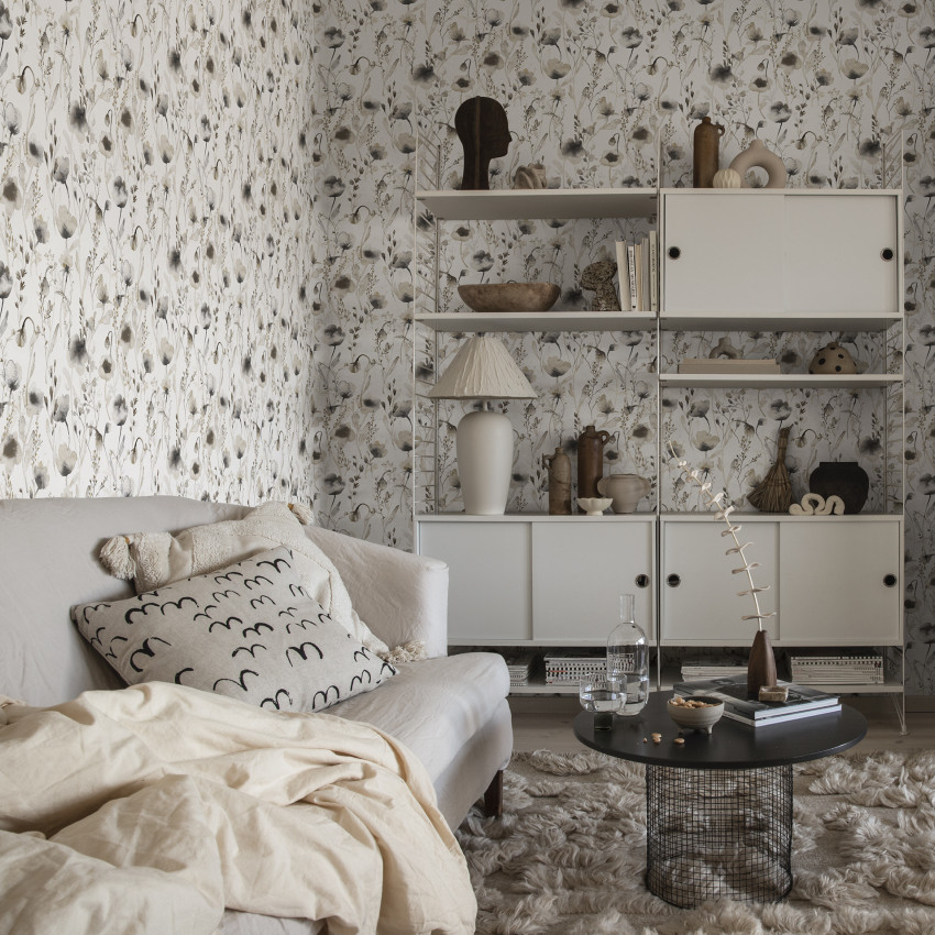 Tapet lavabil cu flori gri, design delicat, Lo Pastel