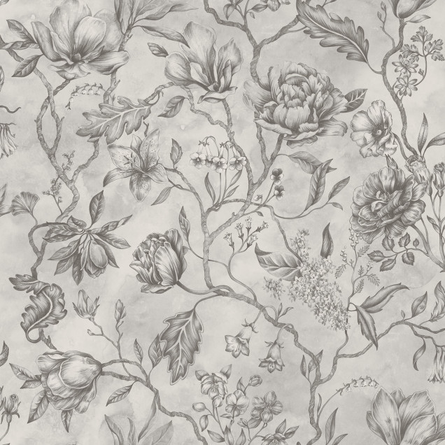 Wallpaper cu flori gri, design minimalist, pentru decorarea pereților