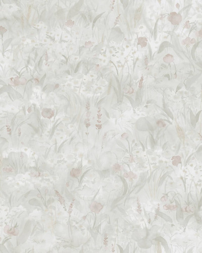 Tapet cu flori delicate, Tove Pastel, pe un fundal gri deschis.