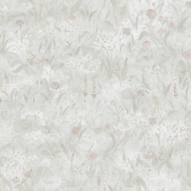 Tapet cu flori delicate, Tove Pastel, pe un fundal gri deschis.