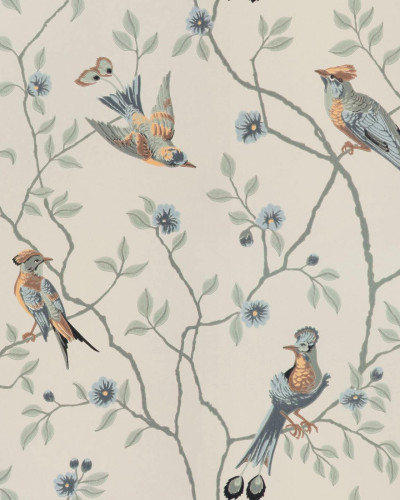 Tapet lavabil cu design elegant cu pasari delicate pe un fundal deschis