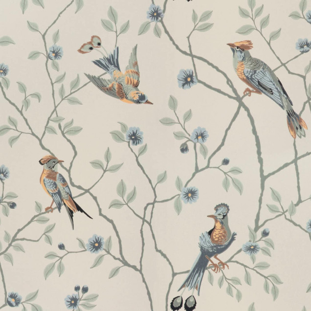 Tapet lavabil cu design elegant cu pasari delicate pe un fundal deschis